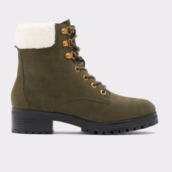 Aldo Rhaymma Winter Boots Olive Green Faux Fur Lug Sole 7 BRAND NEW IN BOX NWT - Picture 1 of 14